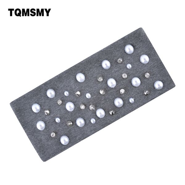 

cotton headbands women winter turban hat solid color pearls hairband rhinestone headwear girls outdoor sports hair accessories
