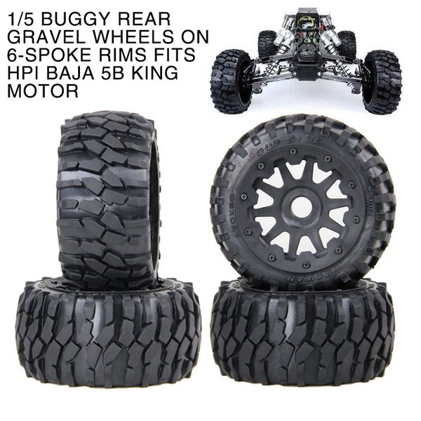 

pcmos rovan 1/5 buggy all-terrain tires rear gravel wheels on 6-spoke rims fits hpi baja 5b king motor rc car 1:5 wheels tires