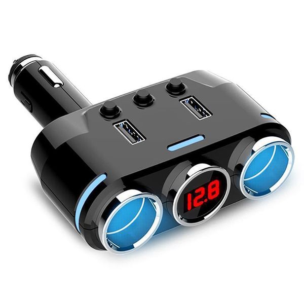 

onever 1 to 3 car cigarette lighter socket dual usb car charger adapter for phone mp3 dvr support voltmeter 3.1a 100w dc12v-24v
