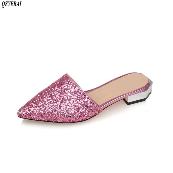 

new spring/summer patent leather women's slippers metallic glitter slippers outdoor party shoes size 34-43, Black