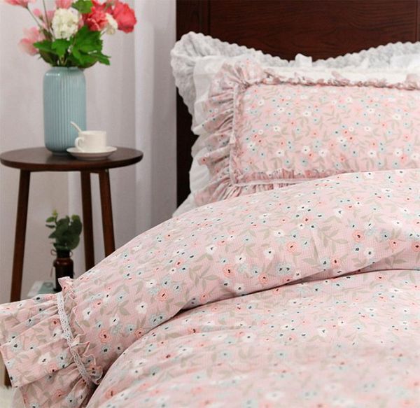 

pastoral pink flower bedding set girl,twin full  king cotton single double home textile bedspread pillow case duvet cover