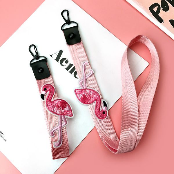 

2019 new fashion flamingo wrist strap lanyard mobile phone straps pink ribbon id holder lanyard key bag accessories--swk, Silver