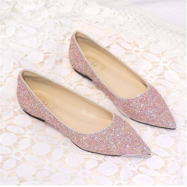 

plus size 35-44 fashion classics silver bling glitter flats women casual pointed toe flat loafers new party dress sequin shoes, Black