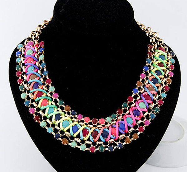 

fashion fluorescent color metal discus establishment temperament fashion geometric weaving colorful personality lovely necklace, Silver