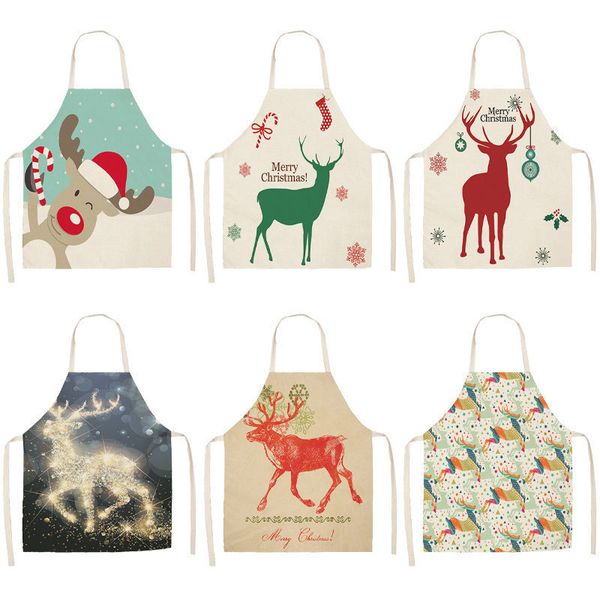 

1pcs lovely deer christmas apron for woman cotton linen pinafore 53*65cm xmas decor pendant home kitchen cooking bibs cm1004