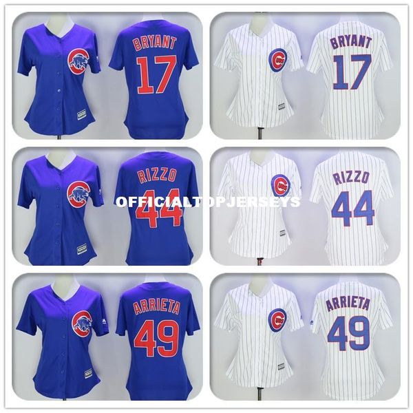 

womens #17 kris bryant #44 anthony rizzo #49 arrieta jersey color gray blue white gray retro jerseys 01, Black;blue