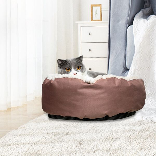

Pet Dog Cat Bed Warm Soft Nest Round Brown