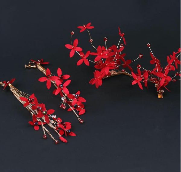 

new korean bridal headwear red chinese dress hair accessories handmade beaded flowers pair chucks toast dress hair accessories, Silver