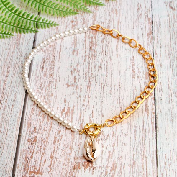 

simulated pearl shell choker boho chian fashion trendy statement necklace women chic collier femme collares dropship, Golden;silver