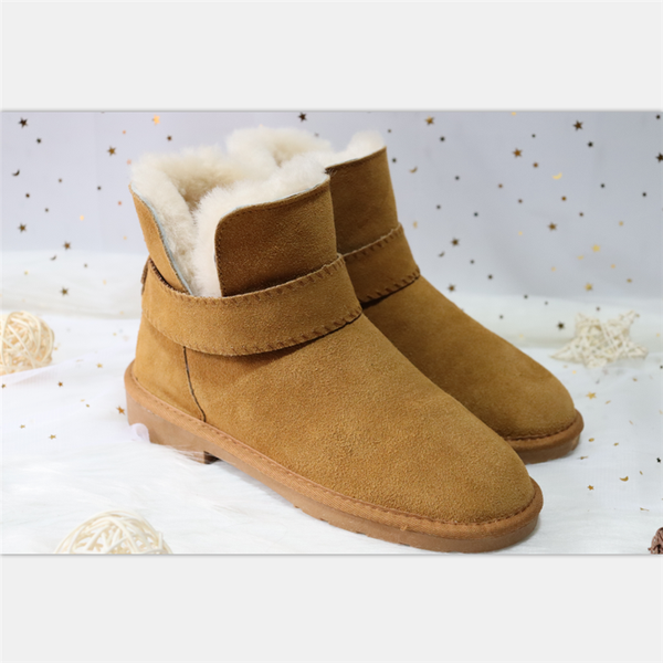 

new style 2019 women genuine leather snow boots 100% natural wool inside snow boots warm winter shoes ankle, Black