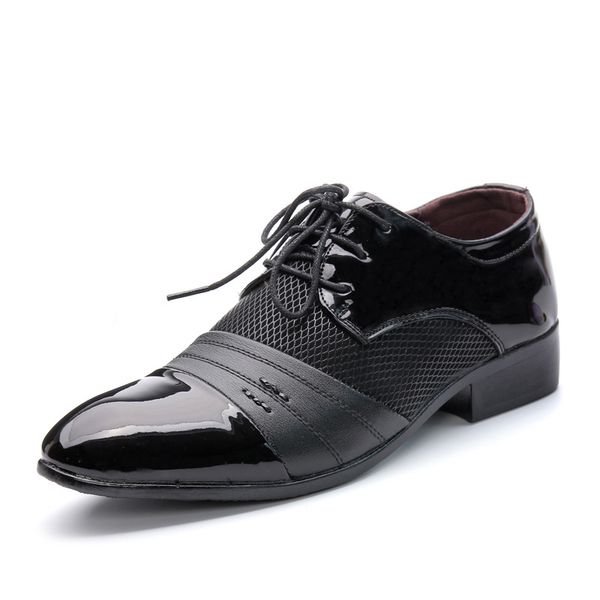 

hollow outs breathable men formal shoes pointed toe patent leather oxford shoes for men dress business rme-303, Black