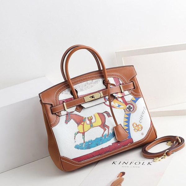 

elegant2019 leather genuine bag ma'am package pony animal pattern lace head layer cowhide screen printing handbag