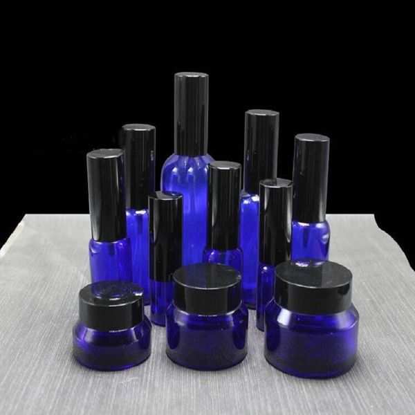 

5ml 10ml 30ml 100ml blue bottle cosmetic containers bottle glass cream empty spray sample lotion pump jar