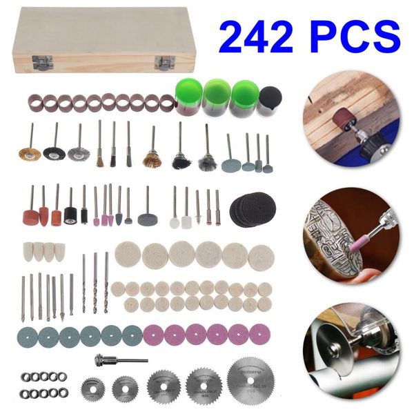 

242 pcs rotary tool bit kit grinding polishing cutting sanding grinder tools electric mini drill accessory set wooden boxes kit