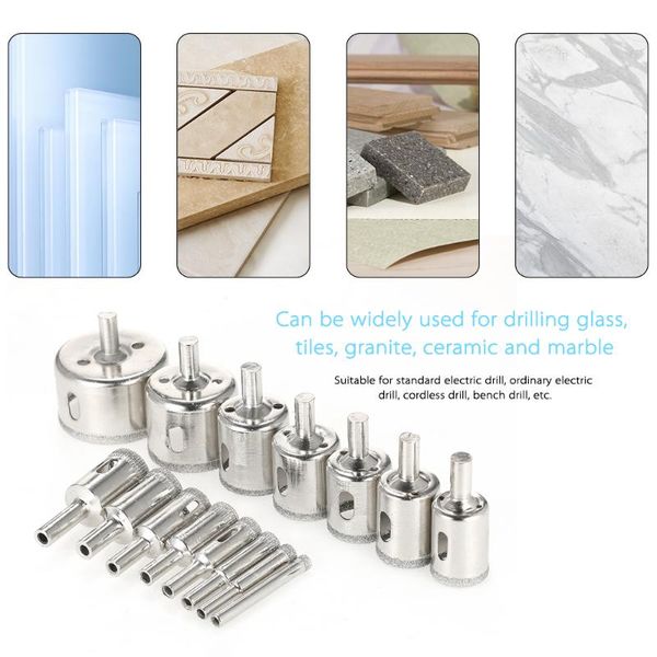 

15pcs 6-50mm glass hole saw kit diamond coated core hole saw marble drill bit tile ceramic glass porcelain drilling