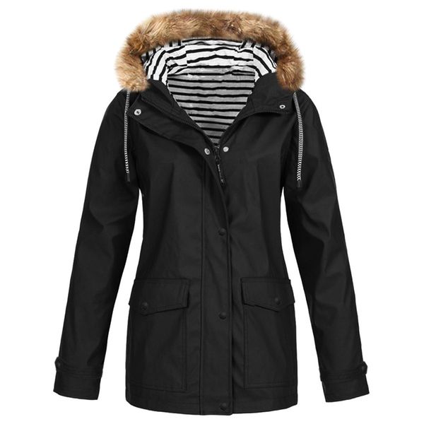 

winter warm jackets women clothes solid thickening fur collar jacket outdoor plus size hooded windproof coat manteau femme hiver, Blue;black