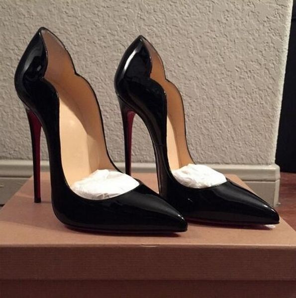 

12cm pumps brand women high heel shoes red shiny bottom black/nude patent leather red wedding shoes thin heel 34-44 no have box t200619