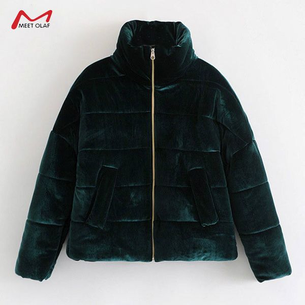 

2019 autumn winter new short velvet coat women thick warm faux fur parka solid color padded parkas green outwear ca3355, Black