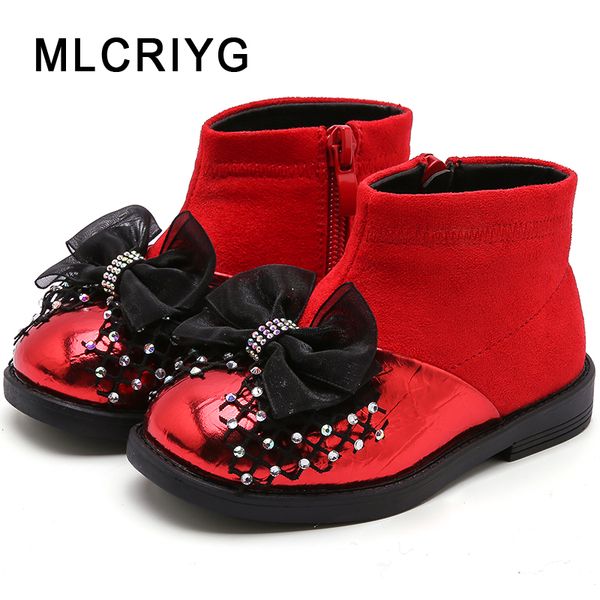 

winter toddler bow boots baby girls princess ankle boots children rhinestone brand shoes fashion black pu leather, Black;grey