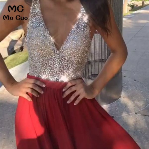 

блестящие вечерние платья из бисера пром платье с длинным глубоким v-образным вырезом спереди разреза танк vestidos de fiesta шифоновое вече, White;black