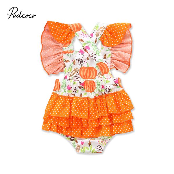 

pudcoco baby girl тыквы версия для печати комбинезоны мода младенец оборками с коротким рукавом bodysuits назад креста комбинезон baby girl, Blue