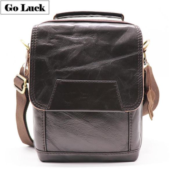 

go-luck brand genuine leather handle handbag men cross body shoulder bag men's cowhide messenger bag casual travel pack