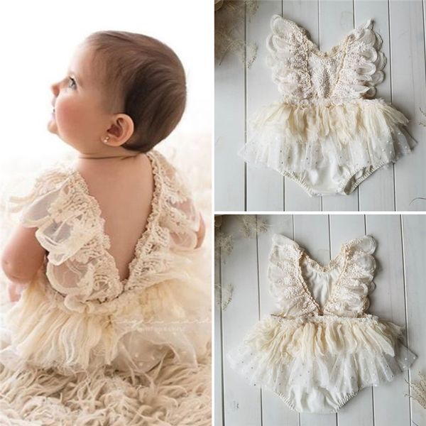 

newborn baby girls rompers summer autumn lace flower backless romper princess elegant jumpsuit tutu dress one-pieces outfits, Blue