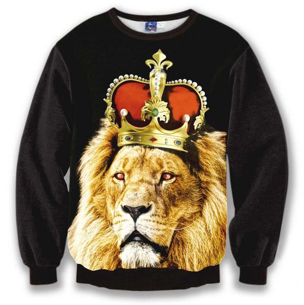 

new arrival sweatshirt men crown lion 3d printed women hoodies fashion men's clothing sudaderas de marca hombre, Black