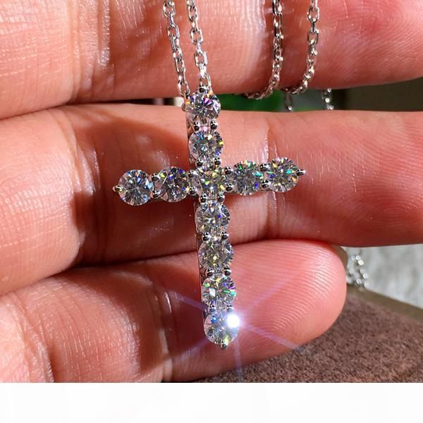 

vecalon fashion female diamond necklace fashion cross style pendant necklace big 925 sterling silver choker necklaces for women