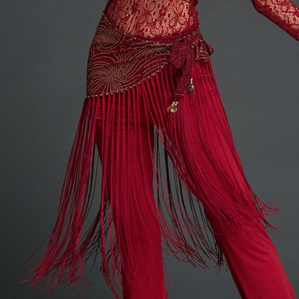 

women belly dance clothes accessories stretchy long tassel belt sequins belldance hip scarf with coins, Black;red