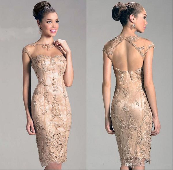 

шампанское кружева аппликации мать колена длина платья невесты оболочка backless рукава cap crew бисероплетение матери платье плюс размер но, Black;red