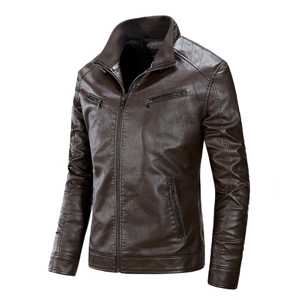 

2020 men's autumn teenagers with velvet collar jacket fashion pu leather, Black