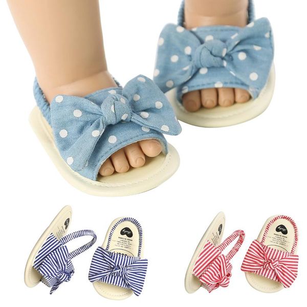 

new infants baby summer sandals striped print bowknot toddler kids soft bottom shoes girls 0-18 monthes wear 2020, Black;red