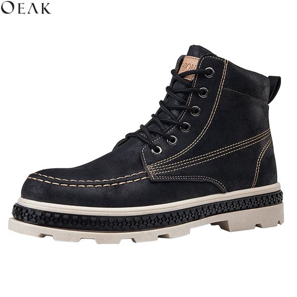 

oeak 2020 boots high-men british wind short boots tide shoes tooling leather snow men's shoes dropship, Black