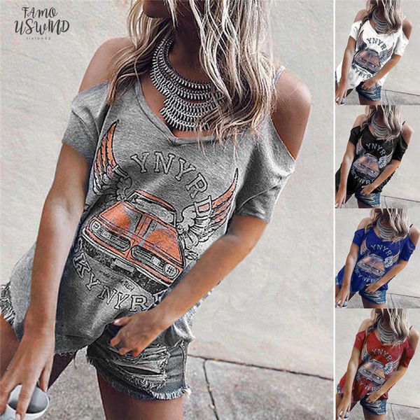 

fashion cool girls shirt women casual v neck off shoulder letter print short sleeve loose for lady s xl tee hipster, White