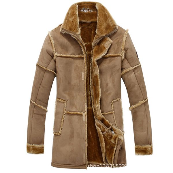 

aboorun mens winter fur leather jacket fashion patchwork warm leather jacket casual outwear male r2646, Black