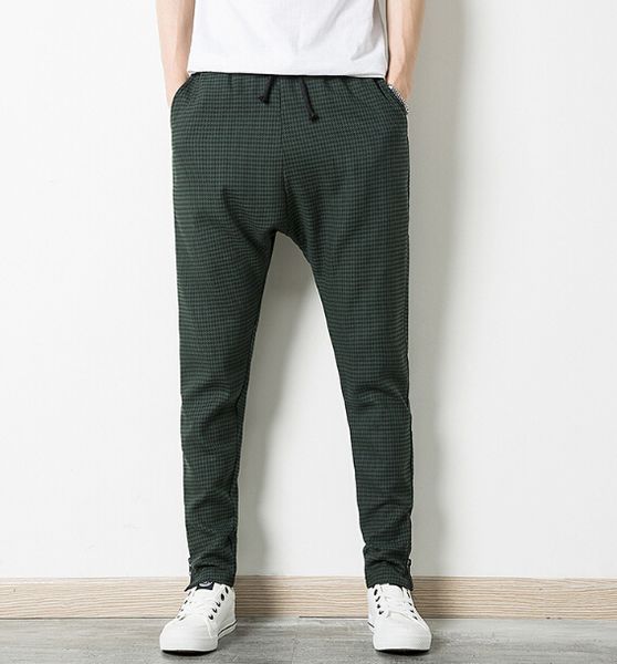 

hirigin 2019 новые мужские slim fit повседневные длинные брюки fasion клетчатые брюки карандаш, Black