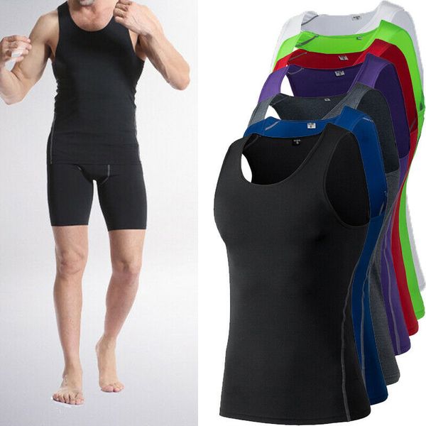 

men compression base layer sleeveless vest tank quick-drying sports gym under shirt tc21, White;black