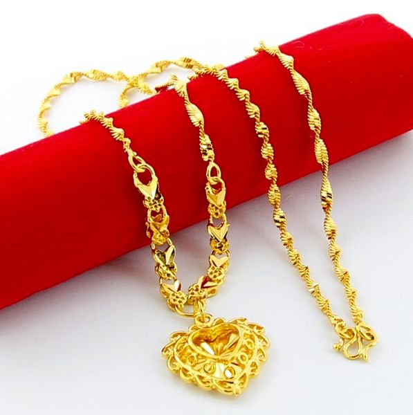 

chains 24k pure gold necklace exquisite hollow heart pendant with link chain for women wedding retro jewelry accessories, Silver