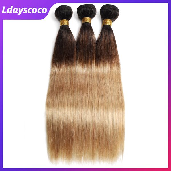 

ombre weave hair пучки человеческих волос remy прямые бразильские девственные пучки волос с закрытиями 9a 8-24 дюймов цвета волос #1b/#4/#27, Black