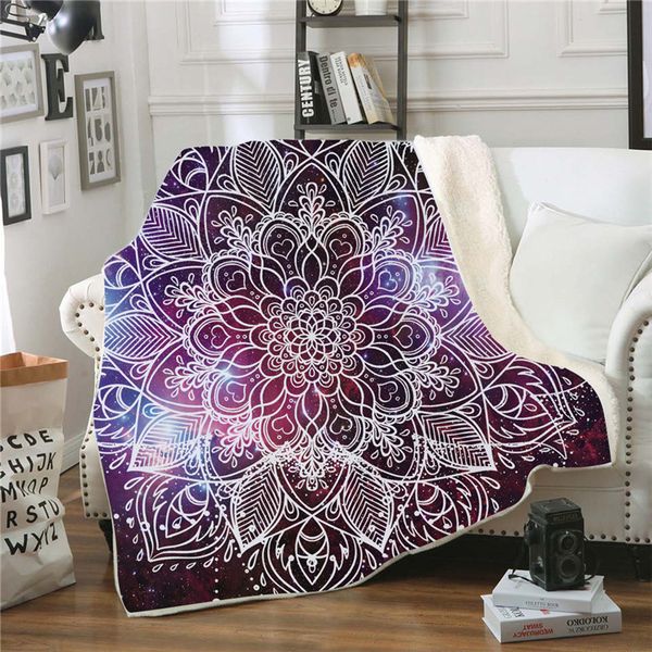 

mandala printing double-layer fleece blanket soft warm throw blanket for couch bed travel camping cold-proof