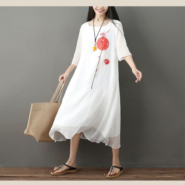 

dresses 2019 spring new chinese style lady dress lotus print literary folk silk retro female cotton linen vestidos, Black;gray