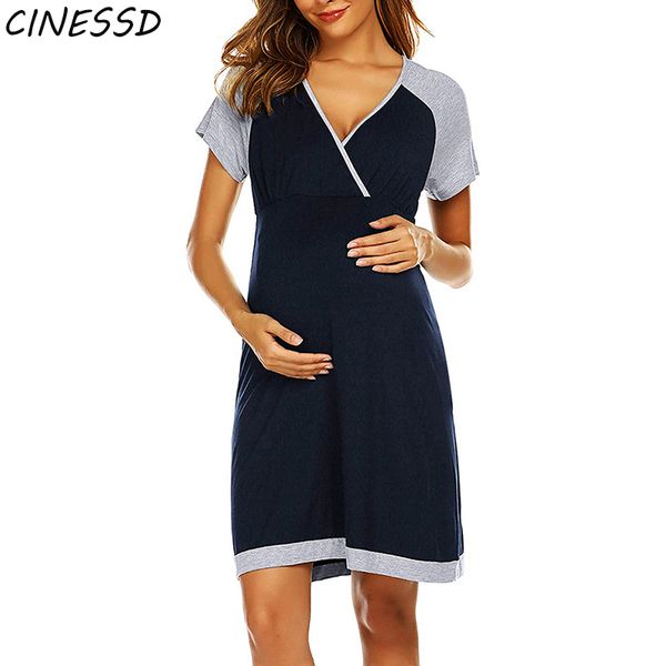 

лето для беременных грудное вскармливание одежда для беременных уход одежда женщины повседневная лоскутная v-образным вырезом беременность п, White