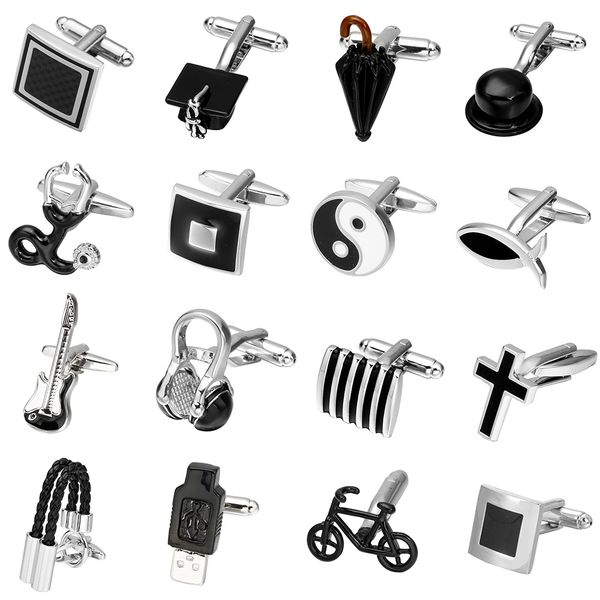 

memolissa punk style black men's shirt cufflinks 18 style high-grade enamel cufflinks cool gifts for men bouton de manchette, Silver;golden