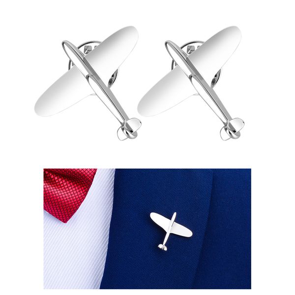 

2pcs fashion brass mini airplane lapel pin collar pin banquet dress-up for men, Gray