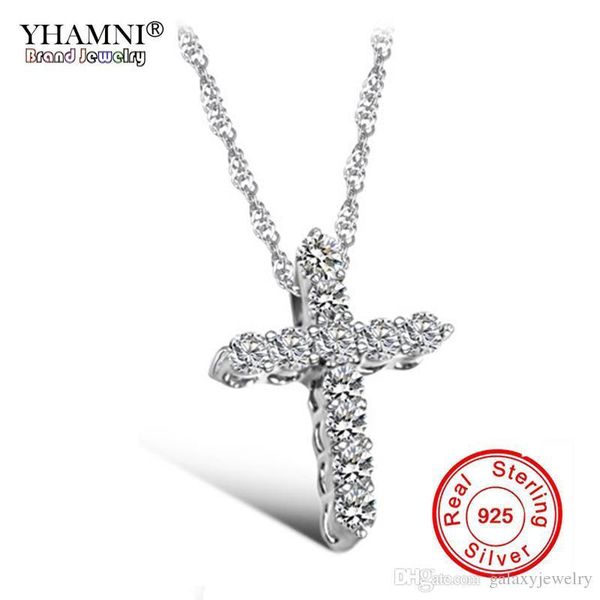 

yhamni luxury original 925 sterling silver cross pendant necklace princess luxury diamond necklace pendant for ladies and women n10