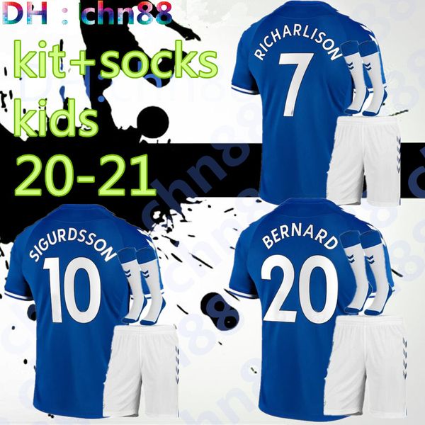 

new 20 21 everton soccer jerseys kids kit + socks home richarlison 2020 2021 sigurdsson digne cenk tosun andre gomes gbamin football shirts, Black