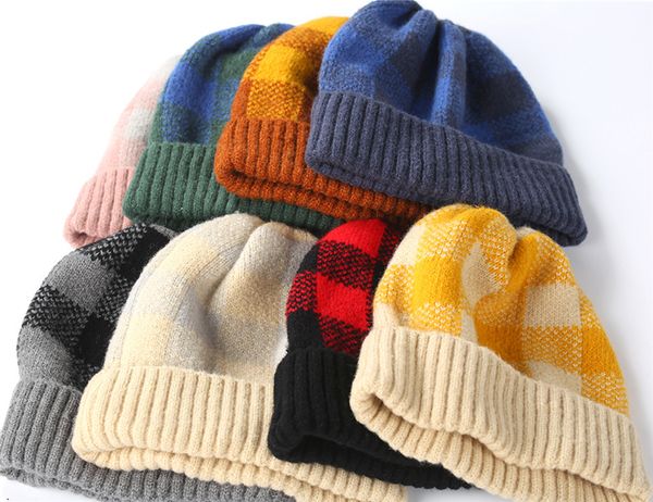 

women's knitted hats autumn and winter family warm hats korean warm colors plaid stripes to keep warm wholesale zfj660, Yellow