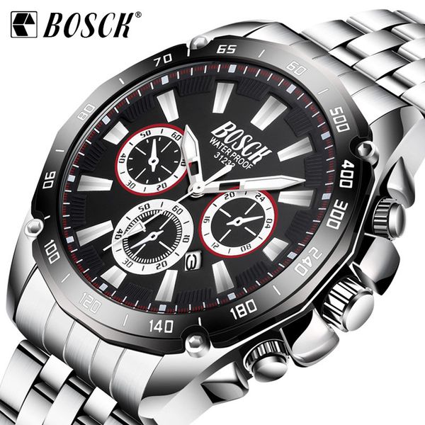 

bosck new fashion watches men steel strap sports calendar wristwatch male waterproof quartz watch relogio masculino, Slivery;brown