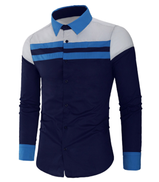 

dropshipping men's fashionable personality color patchwork long-sleeved shirt casual dress korea style, White;black